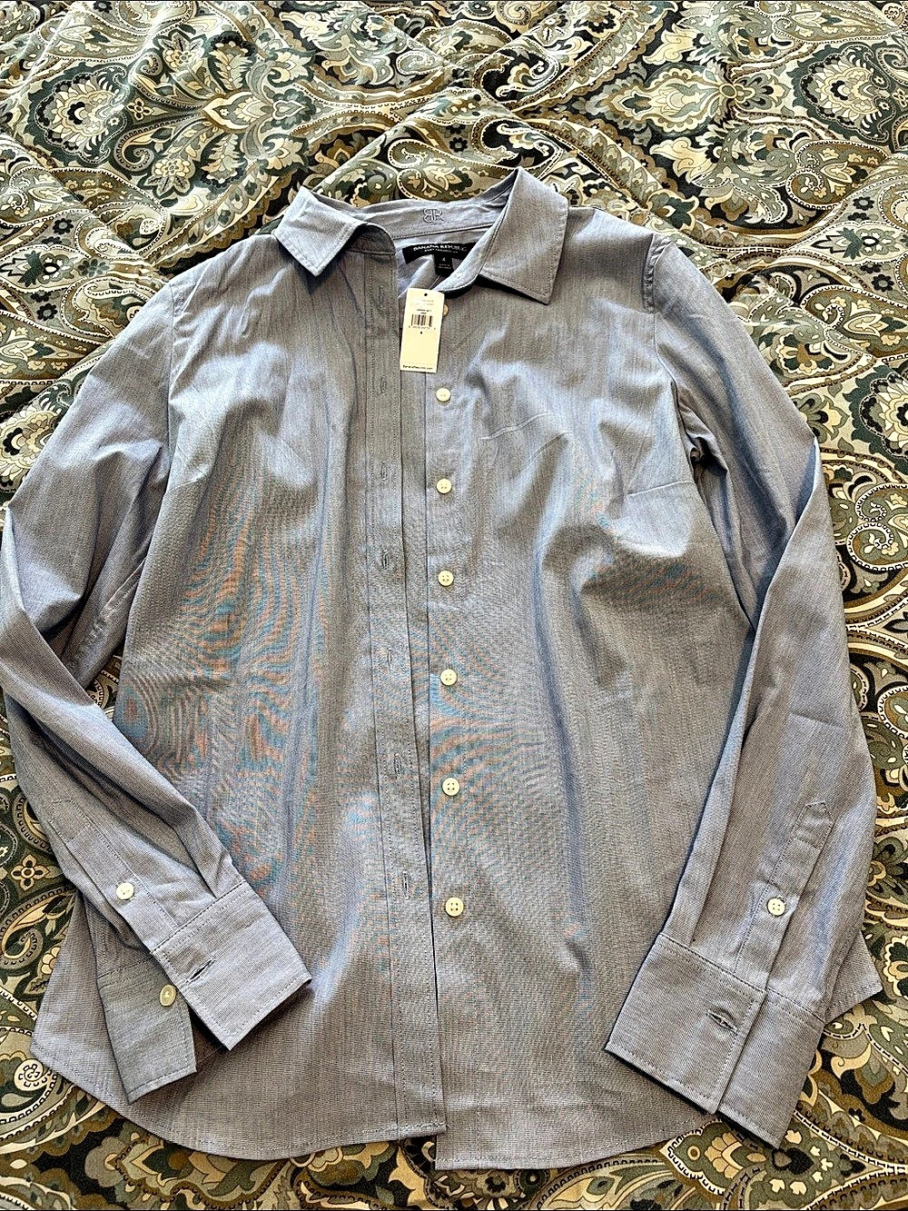 Banana Republic Riley Tailored Fit Shirt Striped Button Down Shirt in Blue Size